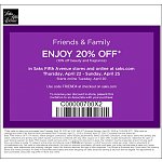 20% off Saks Friends &amp; Family sale April 22-25/Online only April 20-21