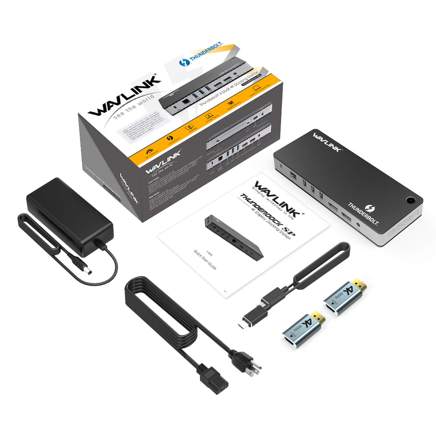 WAVLINK Thunderbolt 3 (40GBPS) Dock / Docking Station, 65W PD, 2x Displayport 1.4 Dual Monitors 4K@60Hz, 2x USB 3.1, 1x USB 3.0, 1x USB-C 3.1, Gigabit Ethernet $49.99