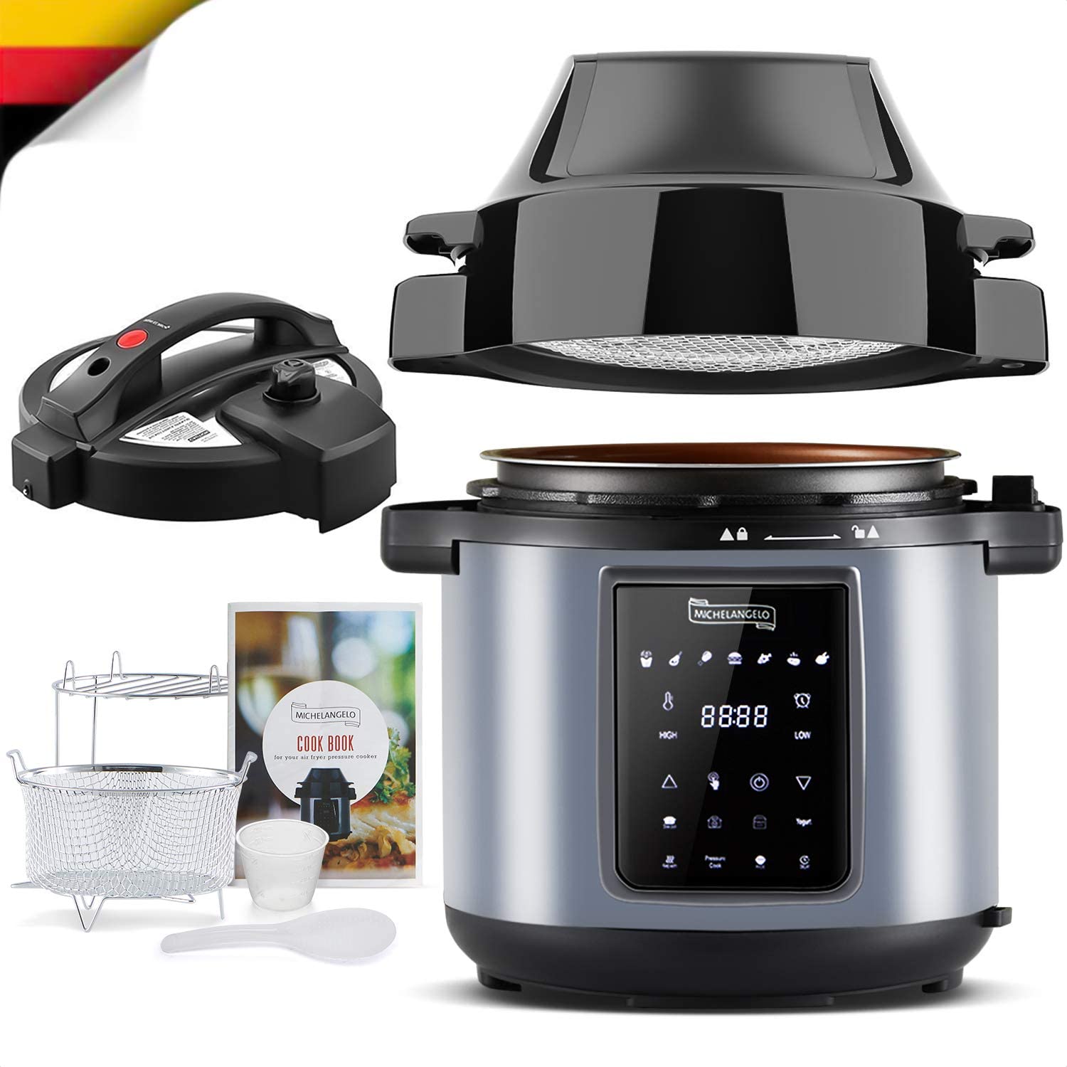 MICHELANGELO 6 QT Pressure Cooker Air Fryer Combo, All-in-1 Pressure Cooker with Air Fryer - Two Lids for Pressure Cooker,Large Pressure Fryer,Air Fryer, Rice,Slow Cooke $84.99