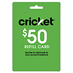 Prepaid Wireless Refill Cards: Cricket, A&T Prepaid, T-Mobile Prepaid & More $5 Off $50+