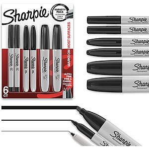 [S&S] $4.93*: 6-Count Sharpie Permanent Markers Variety Pack (Black) at Amazon