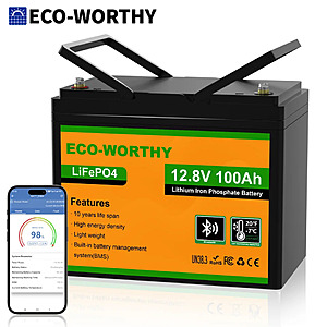 ECO-WORTHY 12V 100Ah LiFePO4 Lithium Iron Phosphate Battery $84.10 + Free S&H