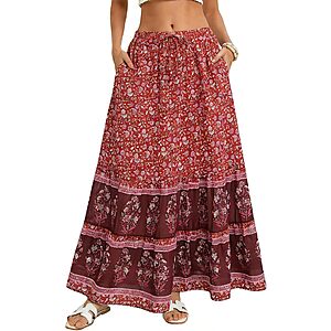 Kate Kasin Women's Floral Maxi Skirt w/ Pockets (Red) $7.50 & More
