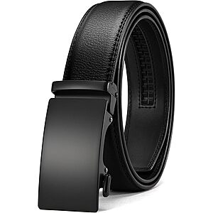 1 3/8" CHAOREN Men's Leather Micro-Adjustable Ratchet Belt (32-38" Waist, Black) $6.85