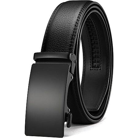 1 3/8" CHAOREN Men's Leather Micro-Adjustable Ratchet Belt (32-38" Waist, Black)