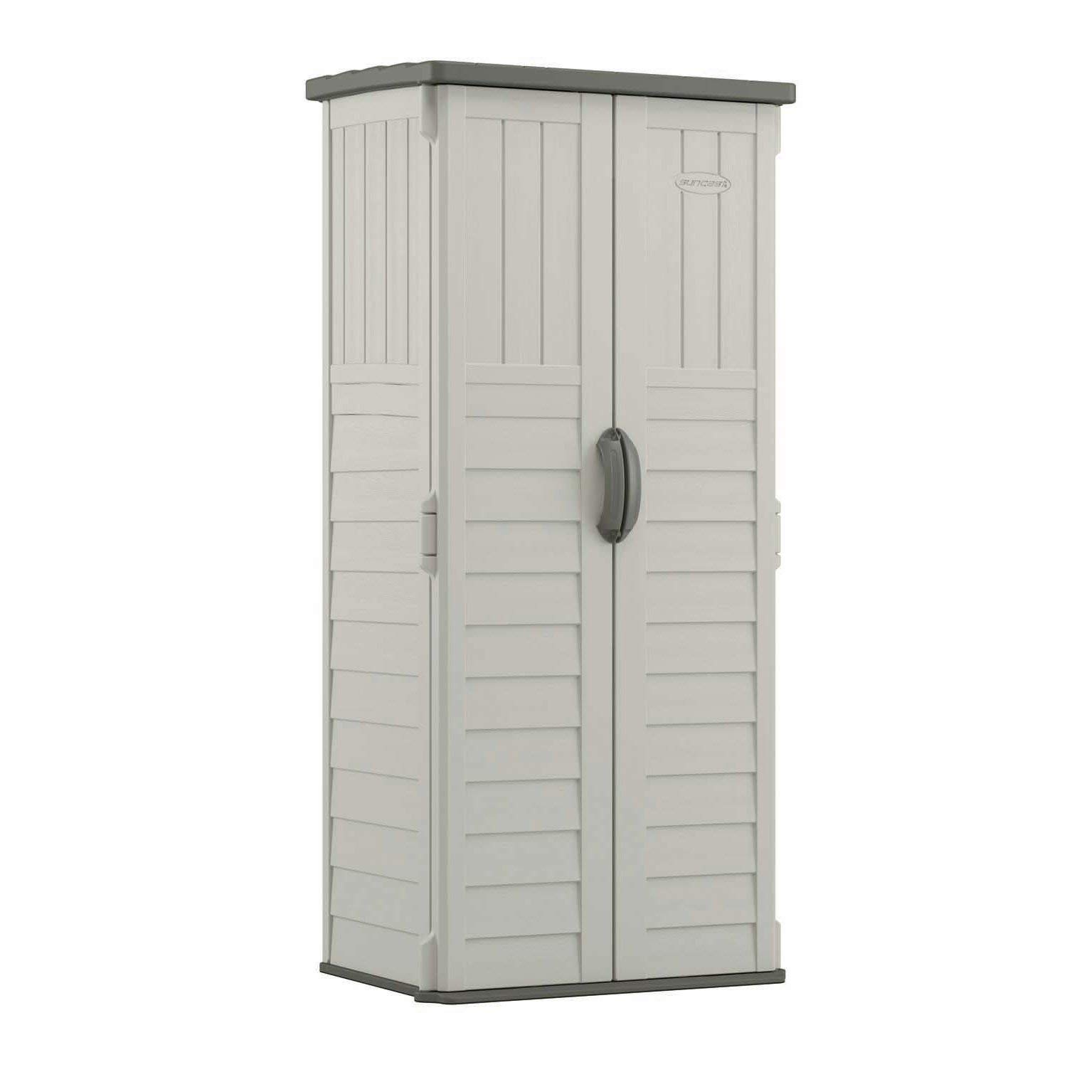 Suncast 22 cu. ft. Vertical Resin Storage Shed for Backyard and Patio, Light Taupe $149
