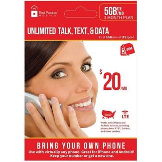 Target Store:  Red Pocket Mobile Unlimited Minutes, Text, Data 5GB 3 Month Plan $24.99 (YMMV)