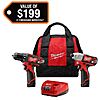 M12 12V Lithium-Ion Cordless Drill Driver/Impact Driver Combo Kit with Two 1.5Ah Batteries, Charger and Bag (2-Tool) $99
