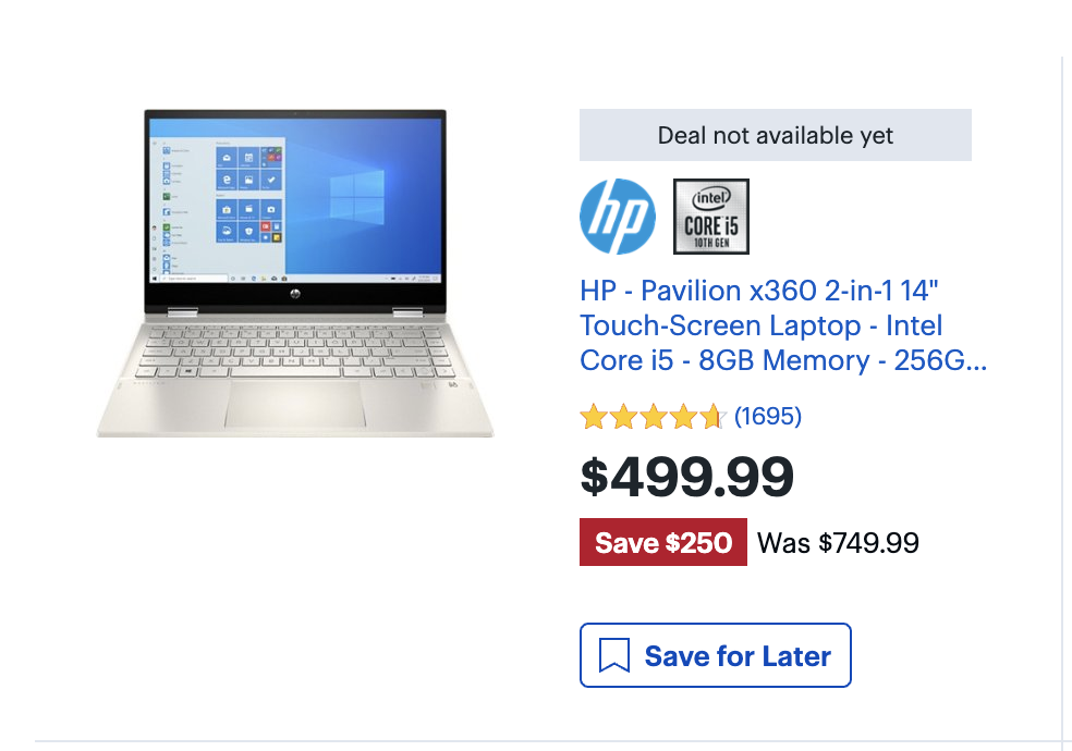 HP - Pavilion x360 2-in-1 14" Touch-Screen Laptop - Intel Core i5 - 8GB Memory - 256GB SSD - Luminous Gold - $499 at Bestbuy on Blackfriday