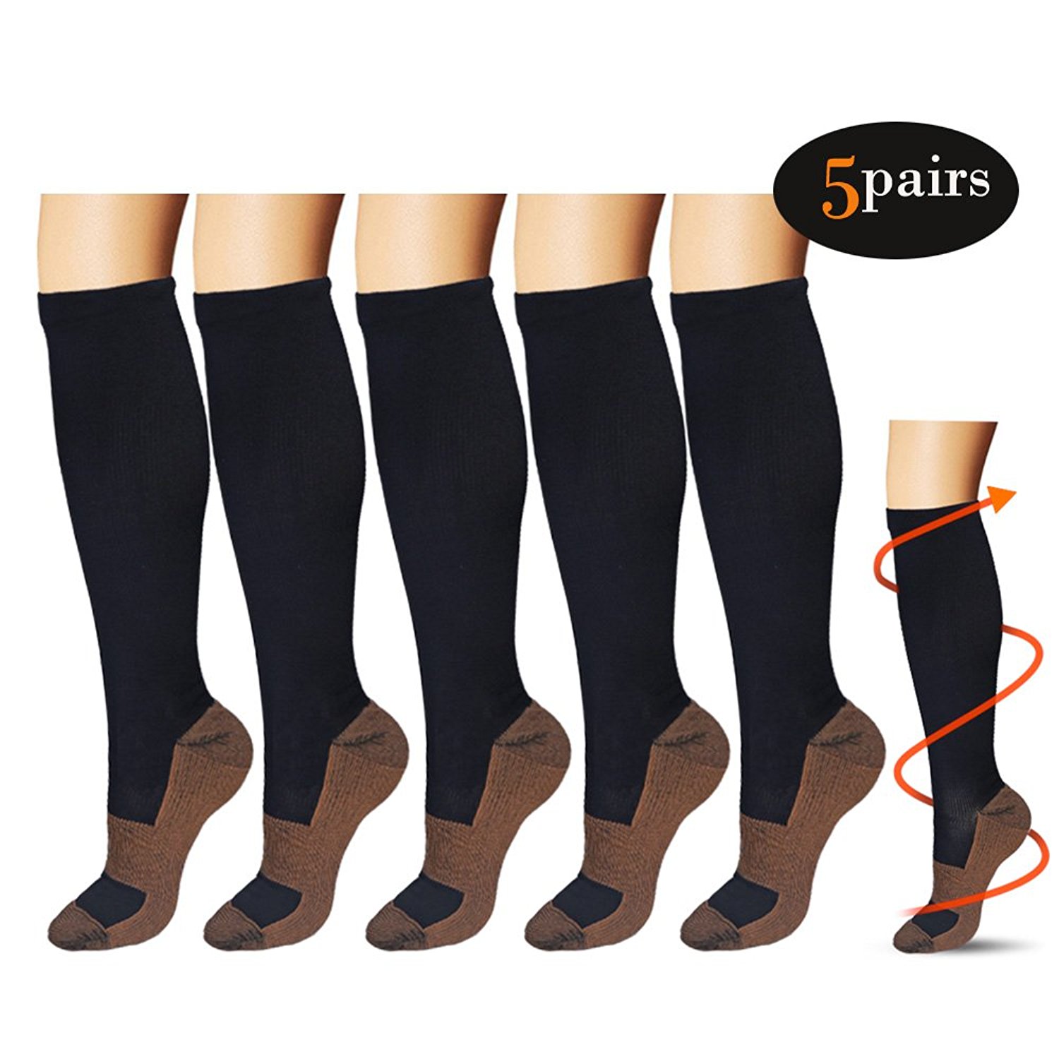 Copper Compression Socks For Men & Women (5 Pairs) 50 Off AC 6.99
