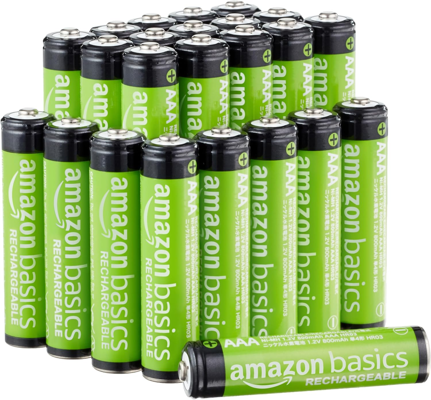 Amazon.com: Amazon Basics 24-Pack Rechargeable AAA NiMH Performance Batteries, 800 mAh, Recharge up to 1000x Times, Pre-Charged : Health & Household $15.33