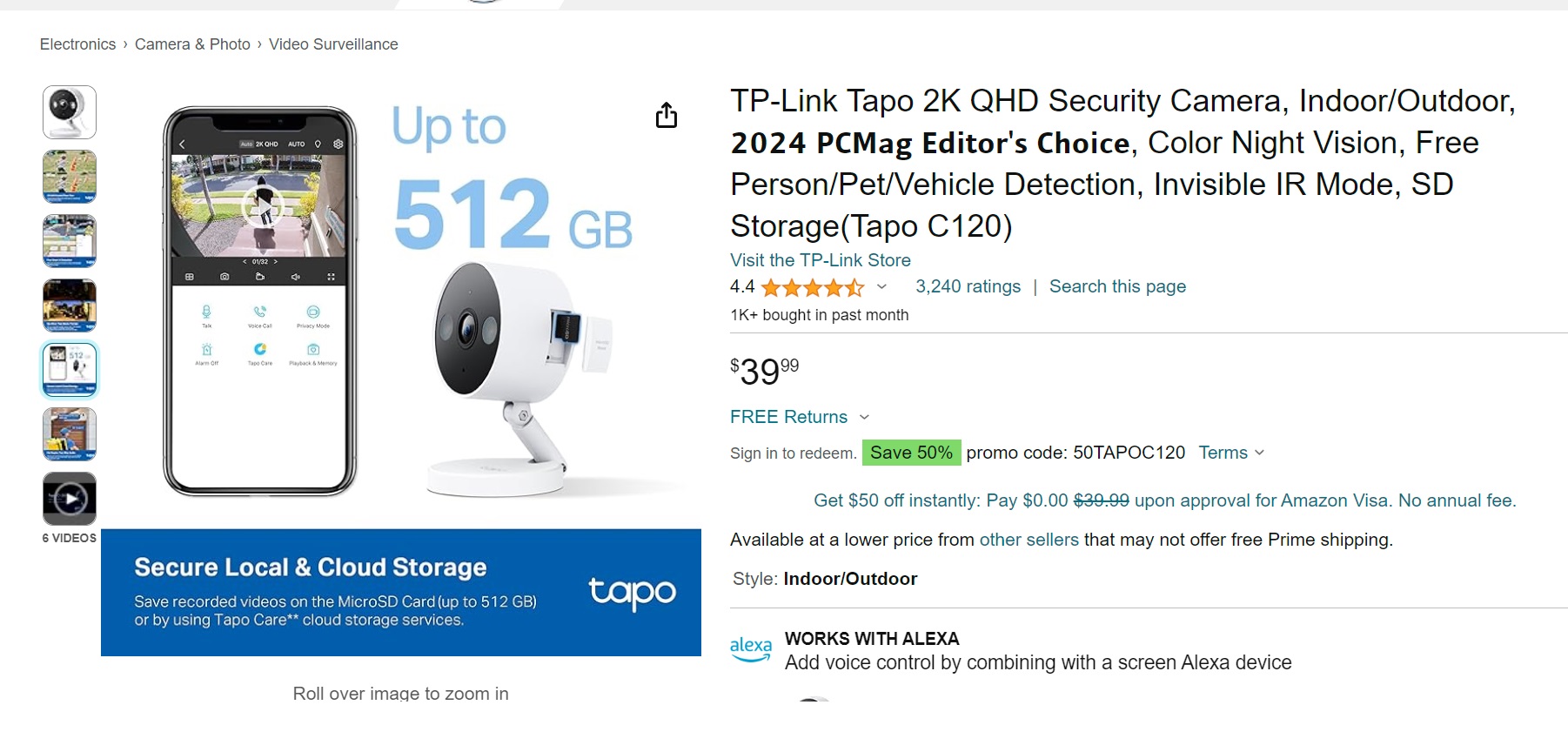 TP-Link Tapo 2K QHD Security Camera C120 Coupon $20