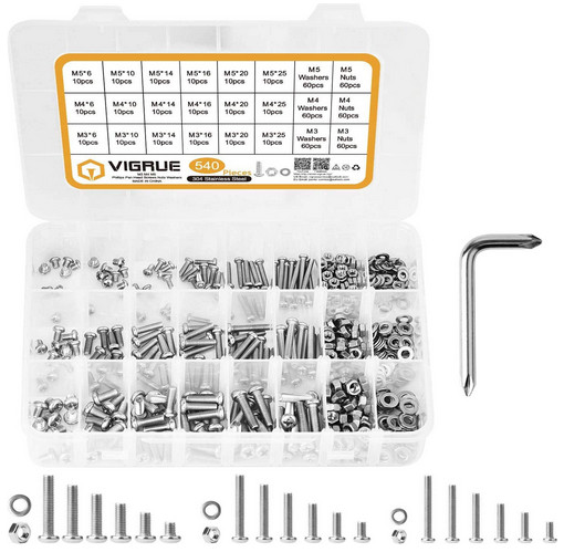 540PCS M3 M4 M5 Phillips Pan Head Screws Bolt Nut Flat Washers $12.64