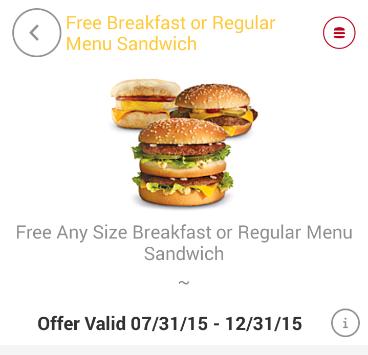 Mcdonalds - Free Sandwich - No Purchase Necessary (Registration Required) Android, IOS. YMMV