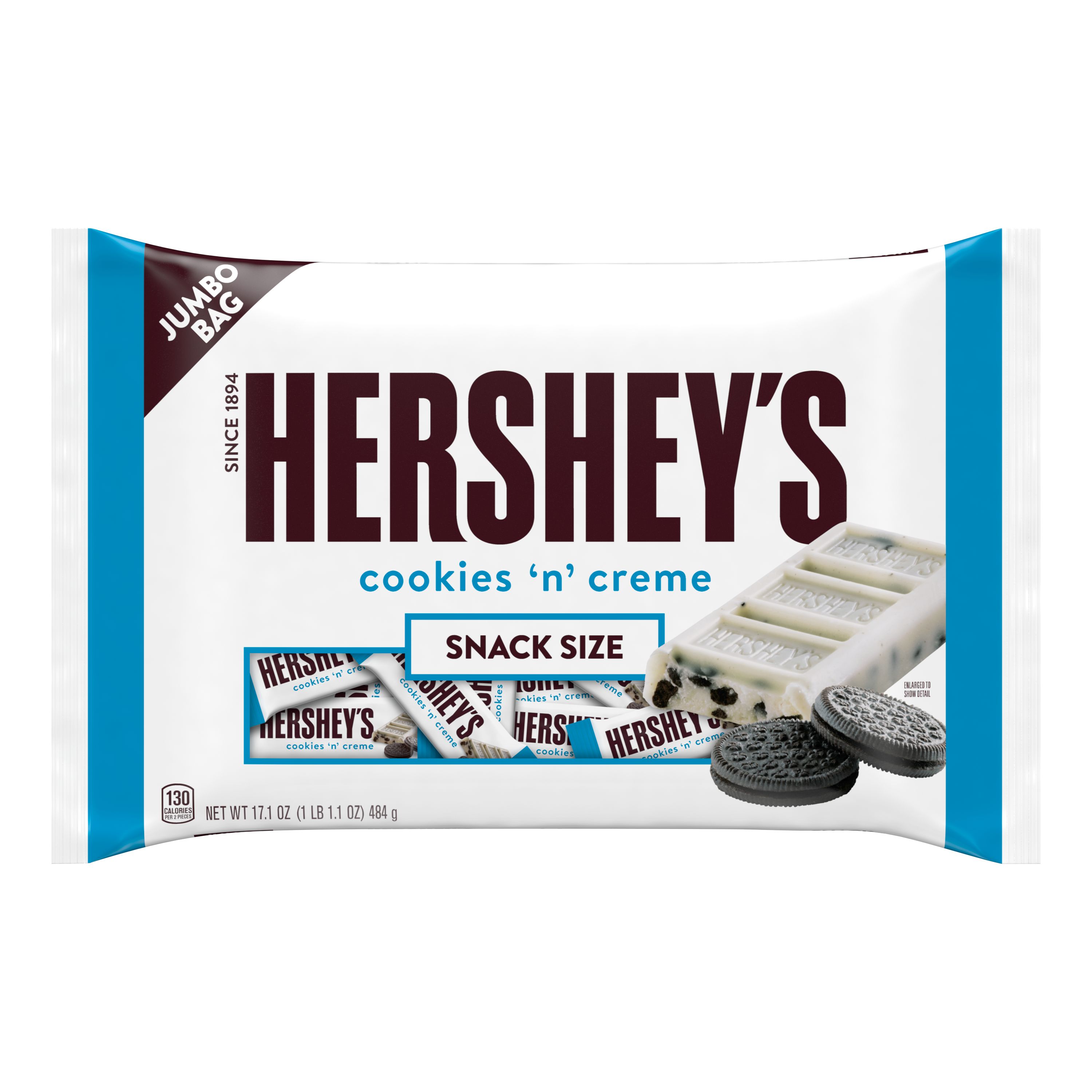 HERSHEY'S Cookies 'n' Creme Snack Size Candy Bars, 17.1 oz, Jumbo Bag $6.54 + Free S&H w/ Walmart+ or $35+