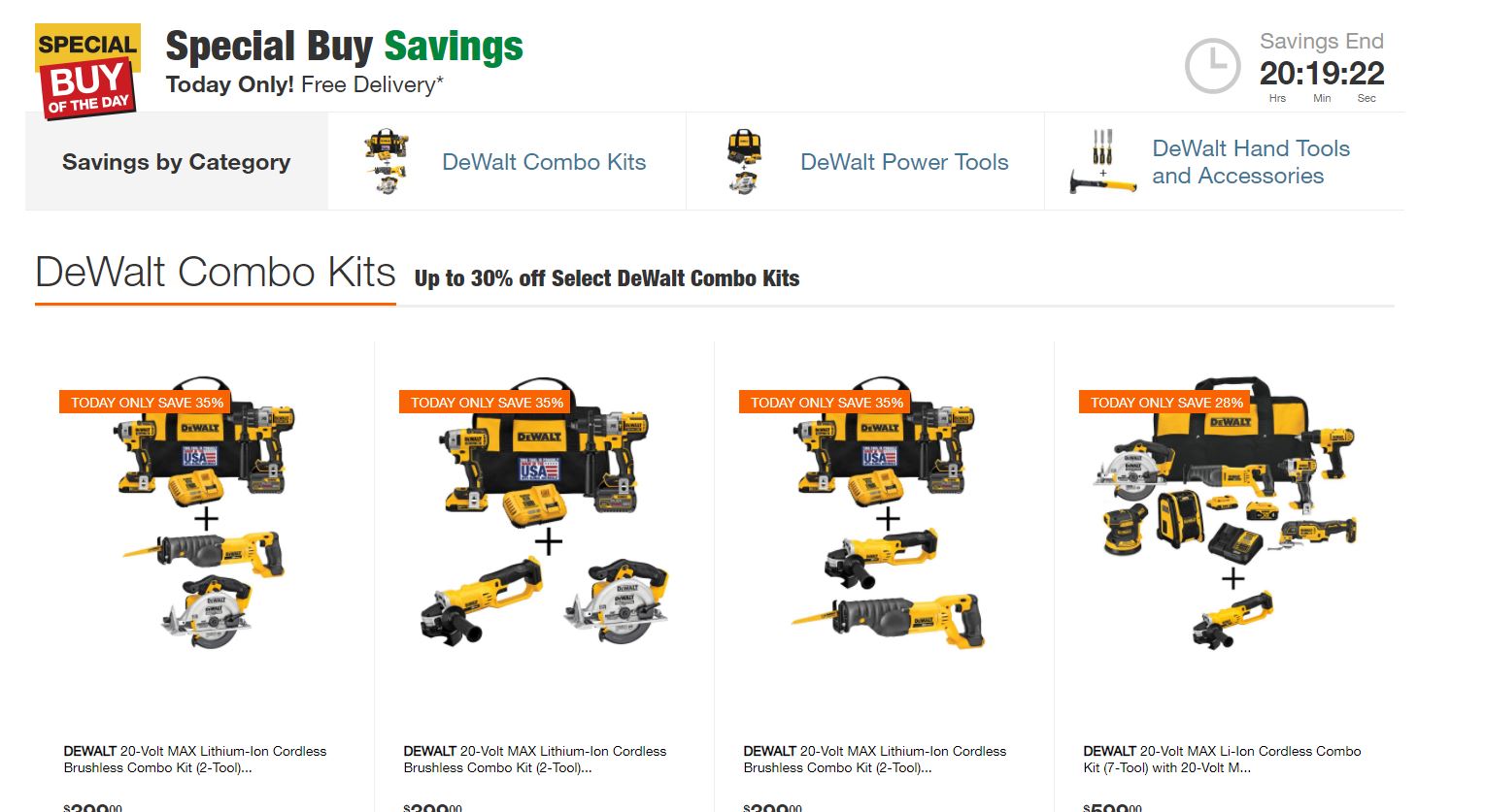 Dewalt Combo Kits Power Tools Hand Tools And Accessories Home Depot Special Buy Of The Day