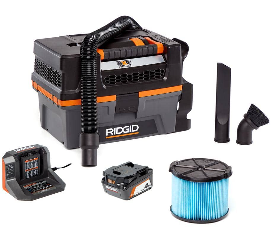 YMMV - $129.00 - Ridgid 3 Gal 18 volt cordless vacuum w/ battery, charger, fine dust filter, hose and accessories