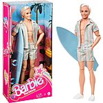 $17.67: Barbie The Movie Ken Doll Wearing Pastel Pink and Green Striped Beach Matching Set with Surfboard and White Sneakers