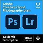 12-Mo. Adobe Creative Cloud Photo Plan w/ 20GB Cloud Storage (Digital Download) $95