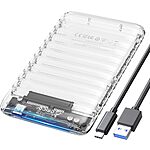 ORICO 2.5" Clear Hard Drive Enclosure (USB C to SATA III) $5.50