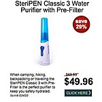 Campmor Black Friday: SteriPen Classic 3 Water Purifier with Pre-Filter for $49.96