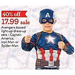 Toys R Us Black Friday: Avengers Captain America, Iron Man or Spider-Man Boxed Light-up Dress-up Sets, Each for $17.99