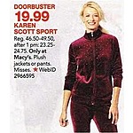 Macy's Black Friday: Karen Scott Sport Misses Plush Jackets or pants for $19.99