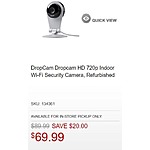 Micro Center Black Friday: DropCam HD 720p Indoor Wi-Fi Security Camera (Refurbished) for $69.99