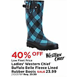 Mills Fleet Farm Black Friday: Western Chief Ladies' Buffalo Belle Fleece Lined Rubber Boots - 40% off