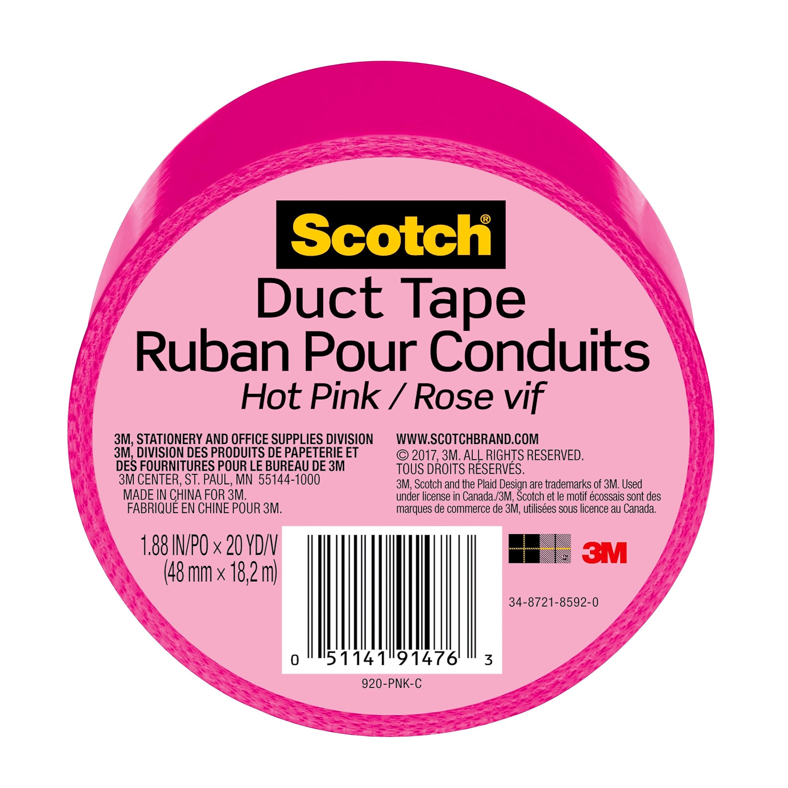 Scotch Duct Tape, 1.88 in x 20 yd, Hot Pink, 6 Pack $7.99 w/ Amazon Free Prime Shipping or Subscribe & Save