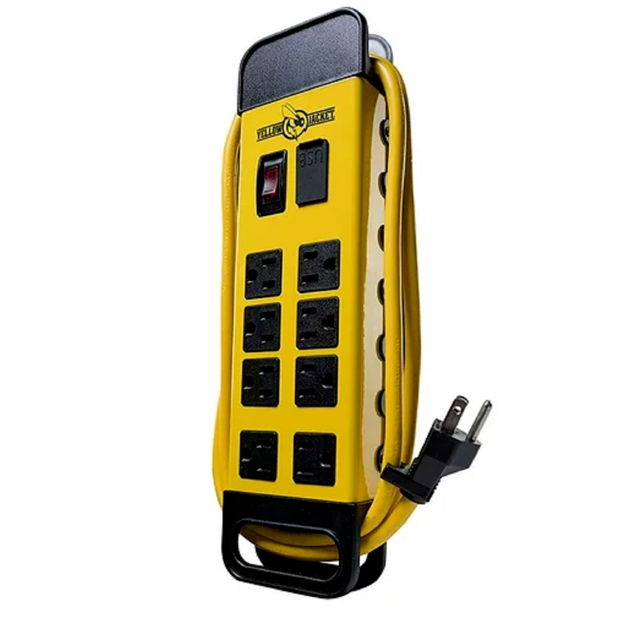 Yellow Jacket Metal Encased Heavy Duty 15 Amp Power Strip With 8 Outlets, 2 USB Charging Ports $21
