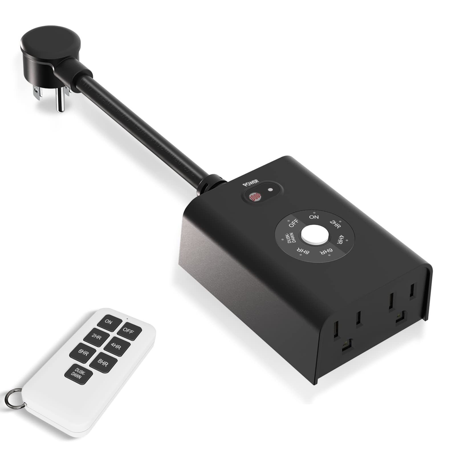 Minoston Outdoor Timer Outlet with Photocell Light Sensor, Remote Control Dusk to Dawn Timer Waterproof, 2/4/6/8 Hours  $12.69
