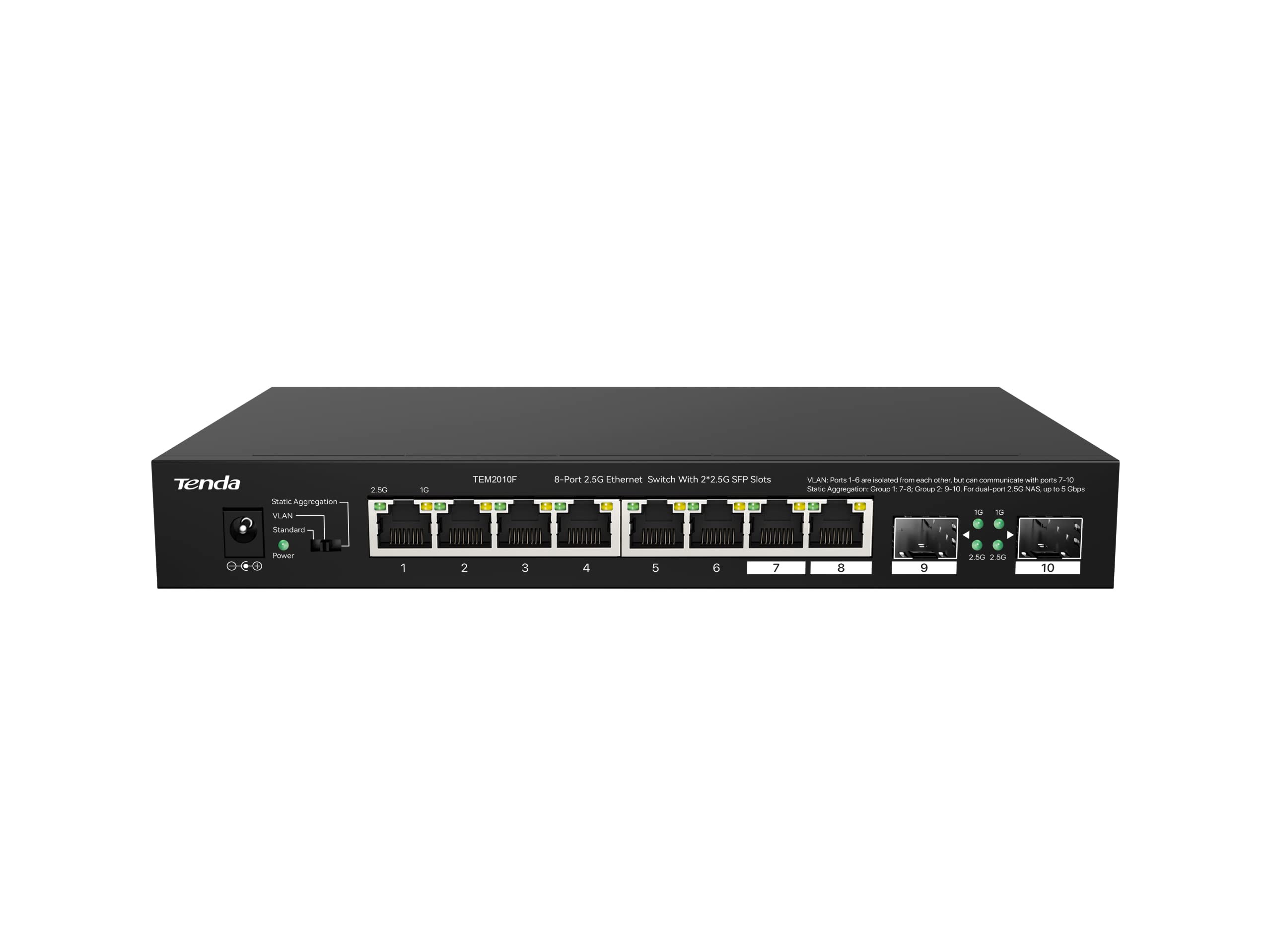 Tenda TEM2010F, 8 Port 2.5G Ethernet Switch Support NAS 5G Transmission, Unmanaged 2.5G Switch with 8 x 2.5G Ports, 2 x 2.5G SFP Slots, 50Gbps Switching Capacity, Fanless - $70