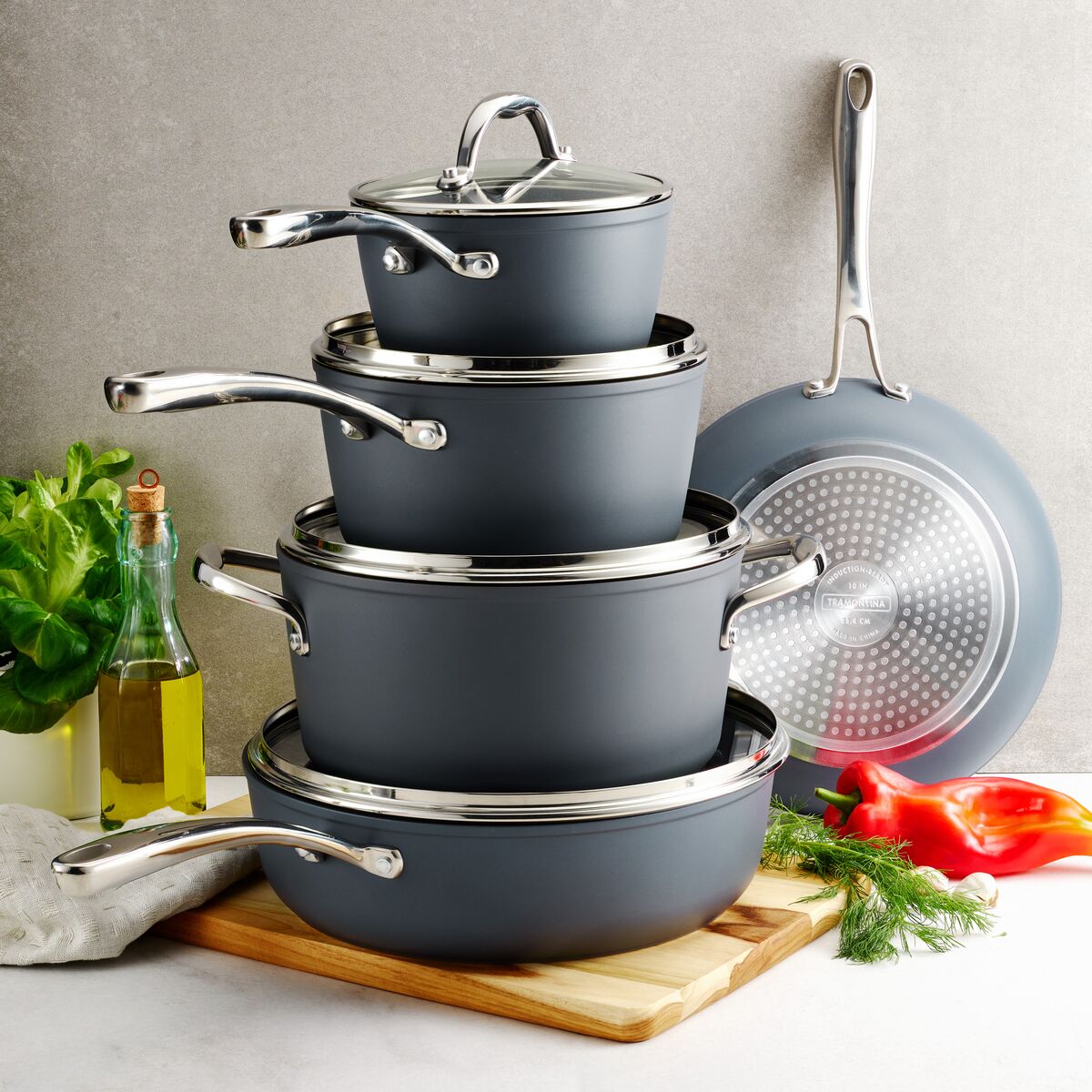 Tramontina 9 Pc Induction Nonstick Cookware Set - Slate Gray - $99.96