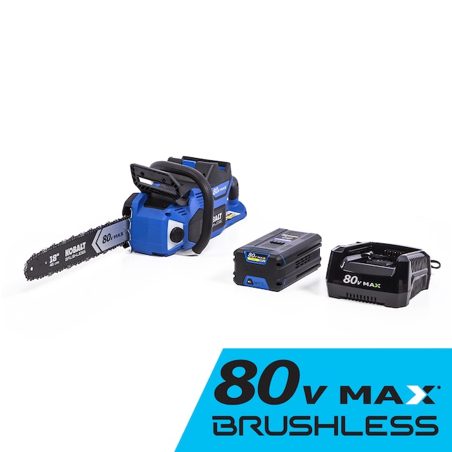 Kobalt 80-volt 18-in Brushless Battery 4 Ah Chainsaw (Battery and Charger Included) in the Chainsaws department at Lowes.com $299