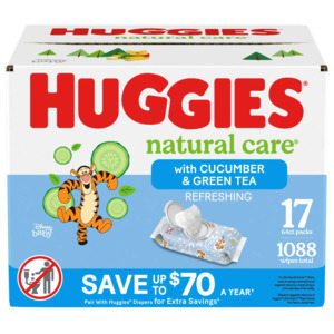 Sam's Club Members, Huggies Natural Care, Sensitive or Refreshing Clean Baby Wipes, 17 Packs 1088 ct, $20.98