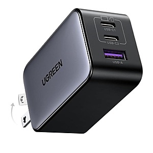 UGREEN 65W Nexode USB-C 3-Port GaN Charger Block (Black or Glacier Blue) $24 