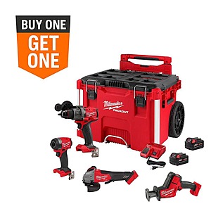 M18 FUEL 18V Lithium-Ion Brushless Cordless Combo Kit w/ (2) 5.0 Ah Battery, Charger, & PACKOUT Tool Box (4-Tool)+ 8 Ah Forge Battery $599