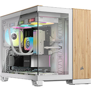 CORSAIR 2500X Micro ATX Dual Chamber PC Case, White/Bamboo $59.99