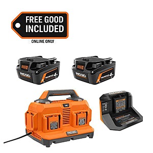 RIDGID 18V MAX Output Starter Kit with (2) 4.0 Ah MAX Output Batteries and Charger with FREE 18V 6-Port Charger $117