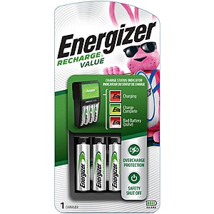 Energizer - Recharge Travel Value Charger for NiMH Rechargeable AA and AAA Batteries  (includes 4 AA Rechargables)  $11.49 Best Buy