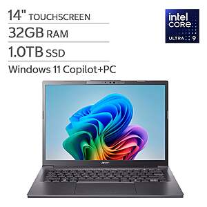 Acer Aspire 14 AI Touch Laptop 14" WUXGA Intel Ultra 9 288V 32GB LPDDR5X 1TB SSD (1920 x 1200) Costco $799.99 ($14.99 shipping)