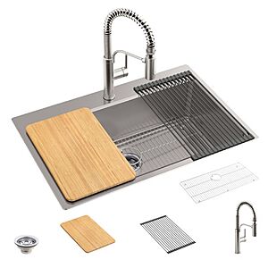 Kohler Provo 33" Dual Mount Single-bowl Workstation Kitchen Sink Kit $349.99 Stainless Steel $359.99 Black Free Shipping Costco.com