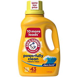 ARM & HAMMER LAUNDRY DETERGENTS (Liquid) 25-43 Loads $3.84, get $2 Walmart Cash