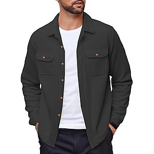 COOFANDY Mens Polar Fleece Shacket Long Sleeve Casual Button Shirt Jacket $9.99