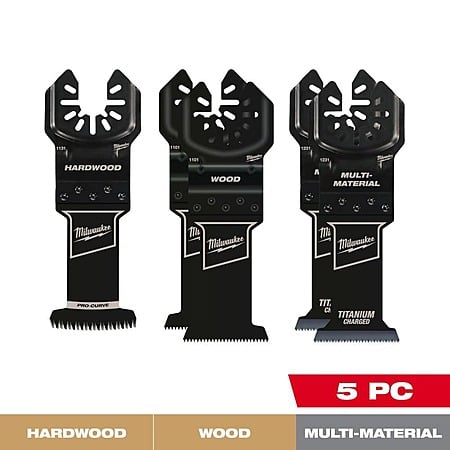 Milwaukee OPEN-LOK Variety Oscillating Blade Set w/ Japanese Hardwood Blade (5-Piece) $11