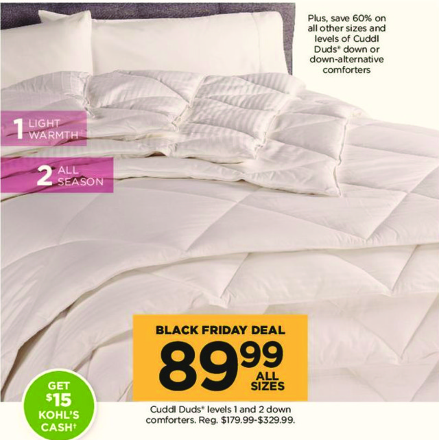 Kohl S Black Friday Cuddl Duds Level 1 And 2 Down Comforters Any