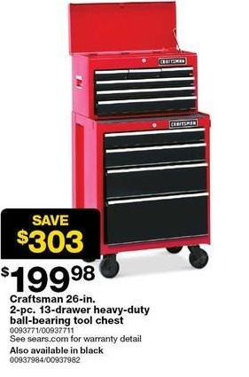 Sears Black Friday: Craftsman 26-in 2-pc 13-Drawer Heavy-Duty Ball ...