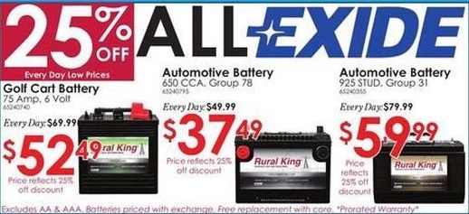 Rural King Black Friday Exide 75 Amp 6 Volt Golf Cart
