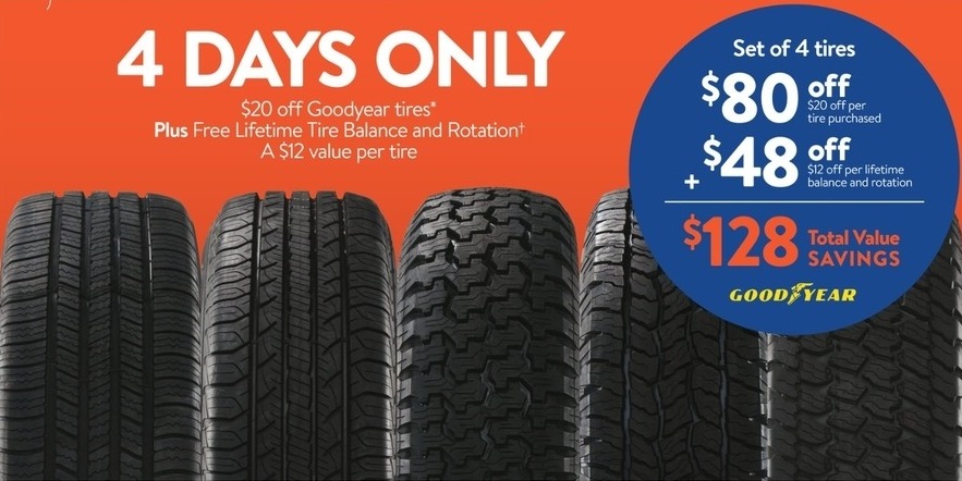 Walmart Black Friday: Goodyear Tires - $20 Off + Free Lifetime Tire Balance and Rotation Per ...